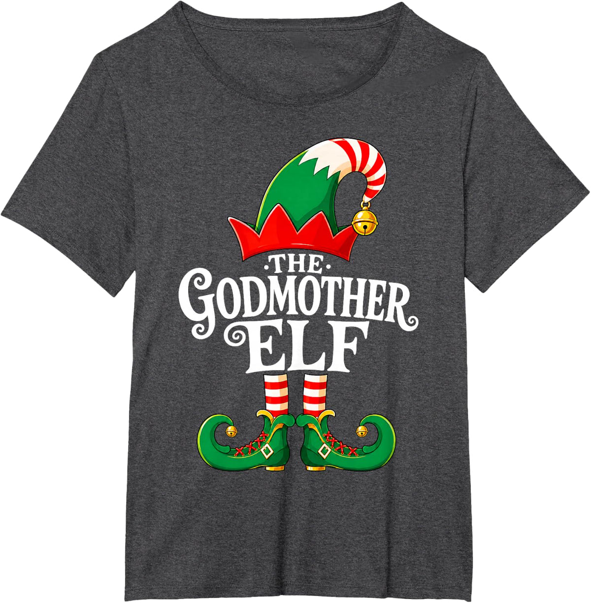 Godmother Elf Christmas Matching Family Elf Squad Xmas T-Shirt - Dark Heather Grey