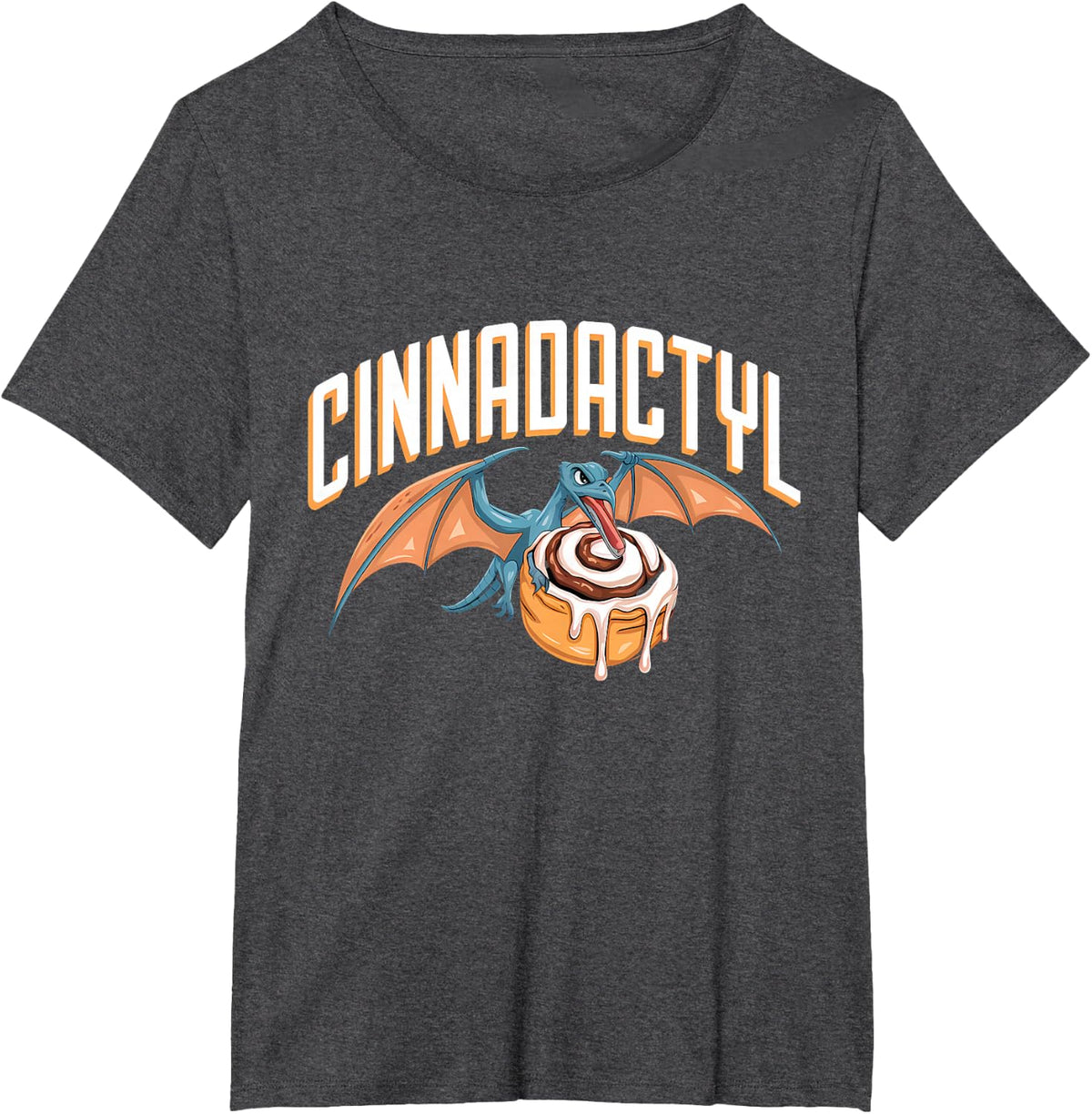 Cinnamon Roll Pterodactyl Dinosaur Funny Cinnamon T-Shirt - Dark Heather Grey