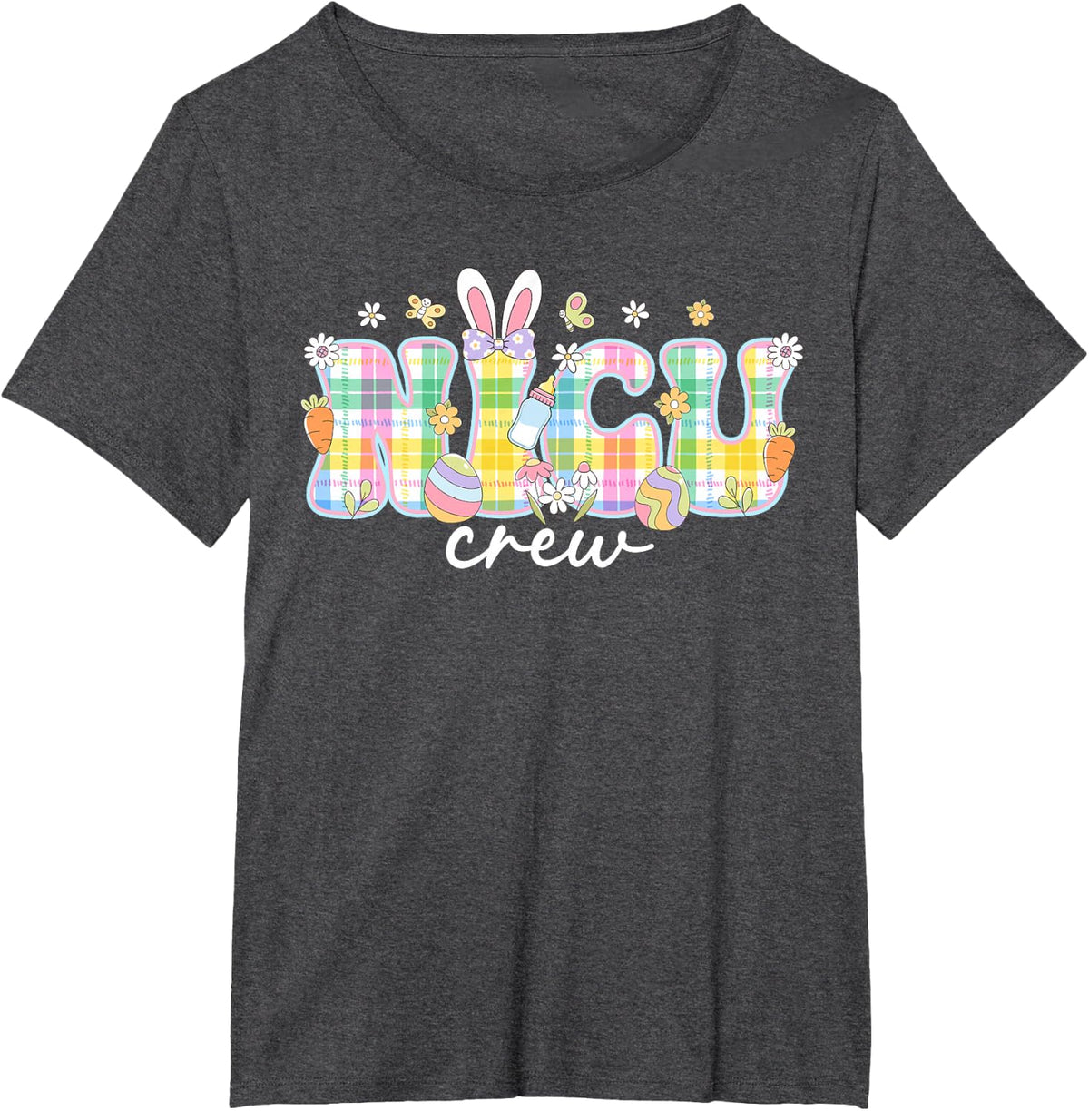 Groovy NICU Crew Easter Bunny NICU Nurse Squad Easter Day T-Shirt - Dark Heather Grey