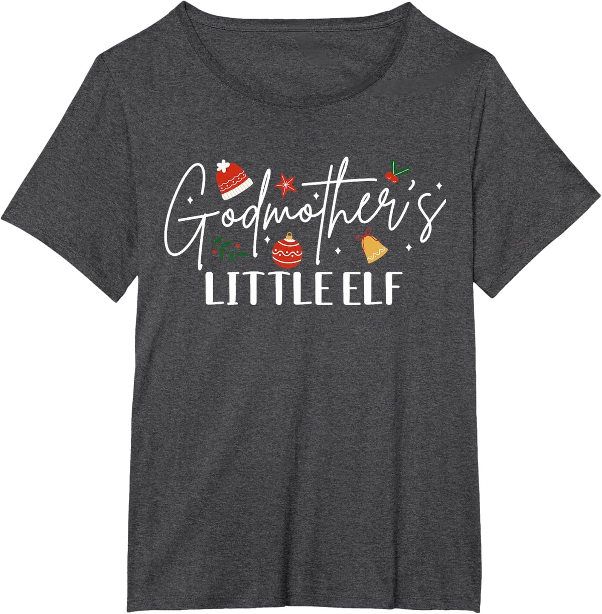 Godmother's Little Elf Godchild Christmas Xmas T-Shirt - Dark Heather Grey