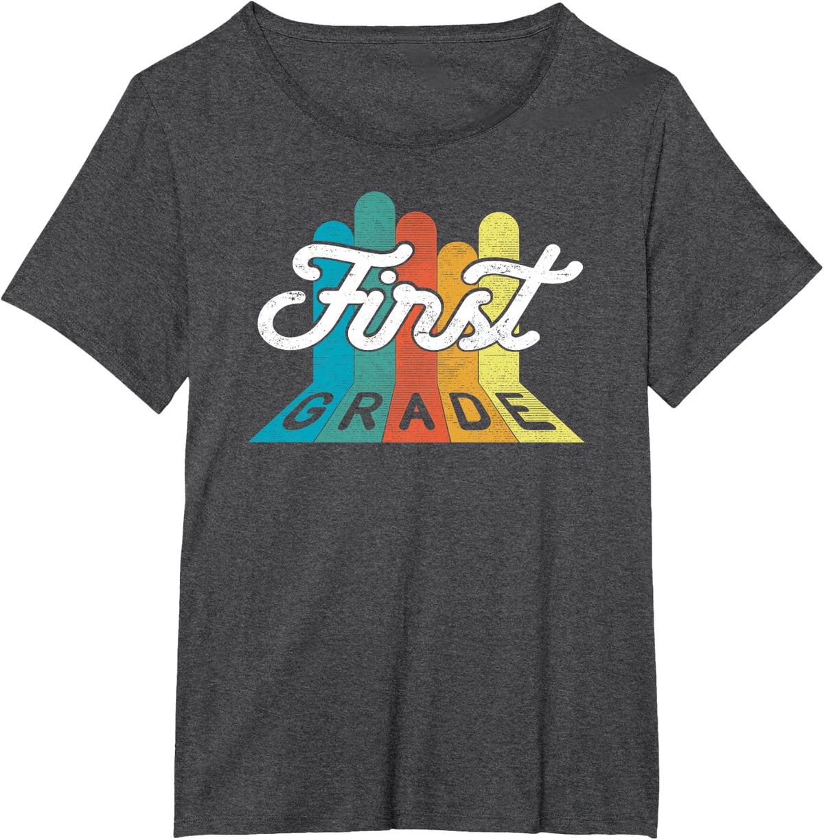 Retro First Grade Teacher T-Shirt - Dark Heather Grey