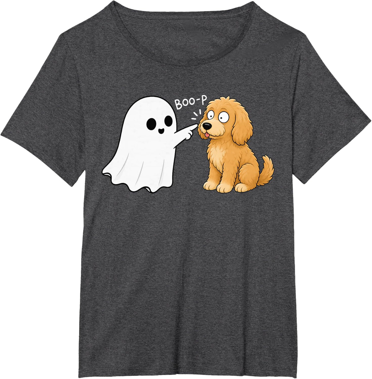 Cute Goldendoodle Dog Boop Ghost Halloween T-Shirt - Dark Heather Grey