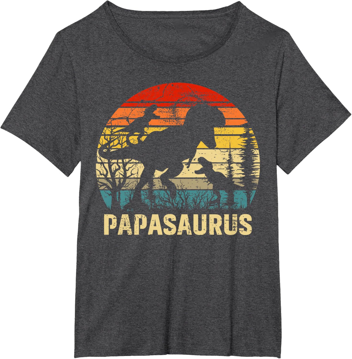 Papa Dinosaur Papasaurus 2 Two kids xmas christmas T-Shirt - Dark Heather Grey