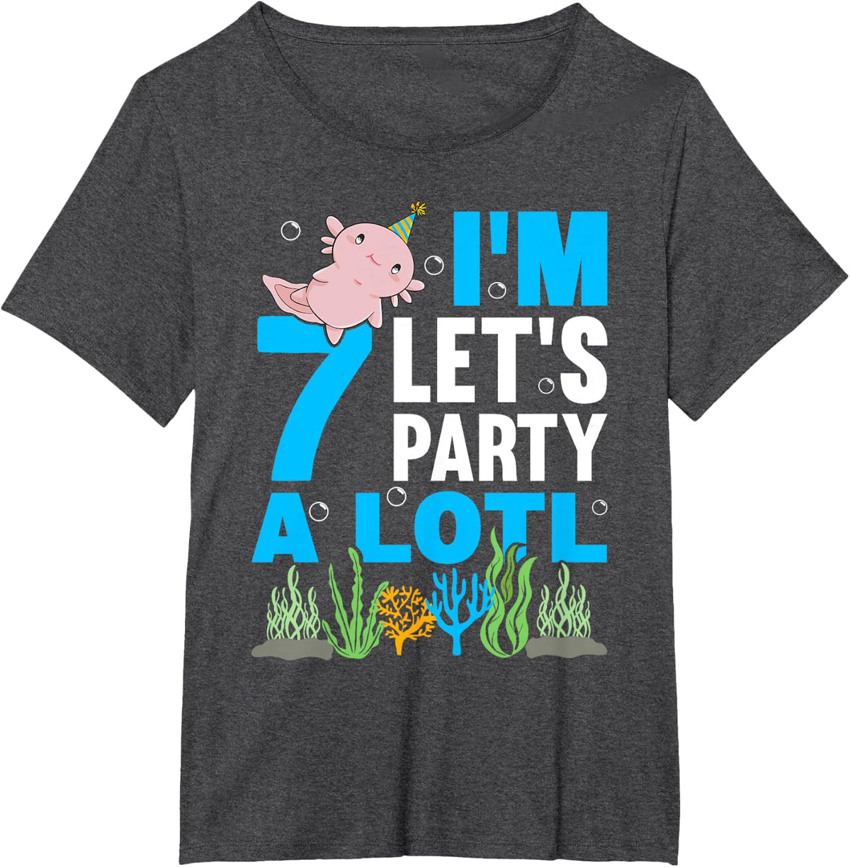 I'm 7 bday Axolotl party cute 7th Birthday Kids Axolotl T-Shirt - Dark Heather Grey