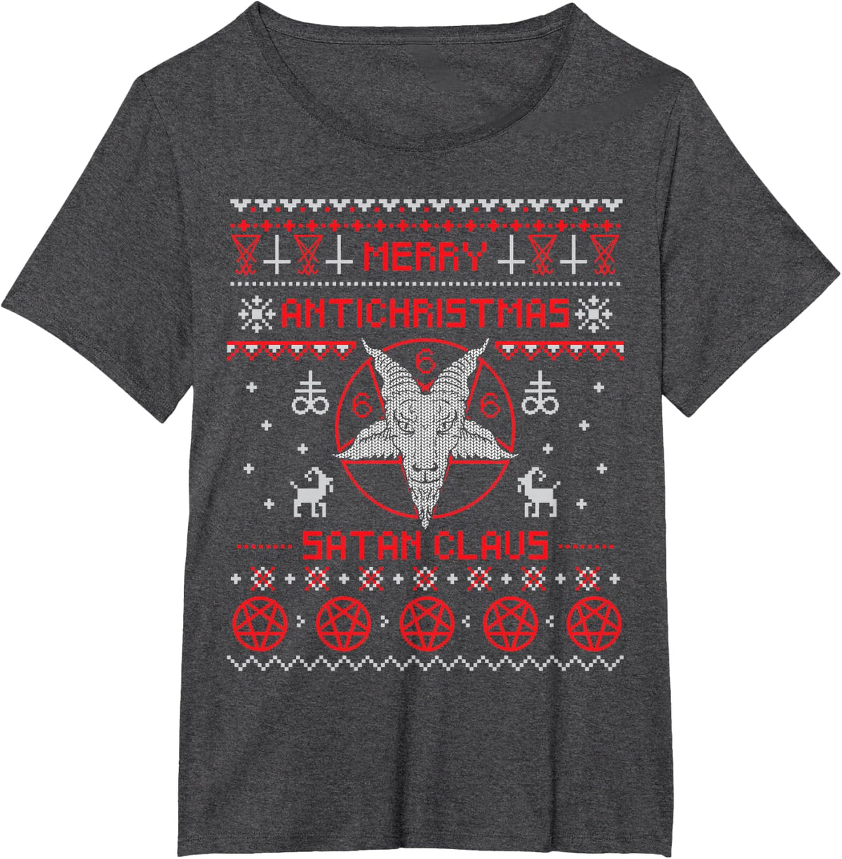 Merry Antichristmas Satan Claus Pentagram Upside Down Cross T-Shirt - Dark Heather Grey