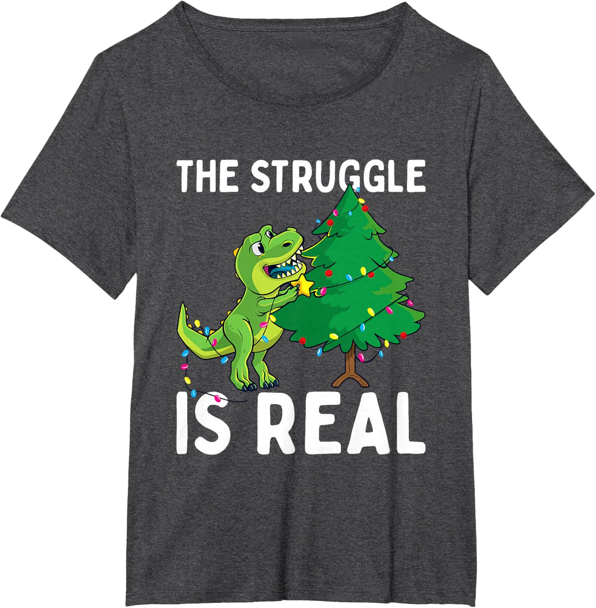 The Struggle is Real Dinosaur & X-Mas Tree Christmas T-Rex T-Shirt - Dark Heather Grey