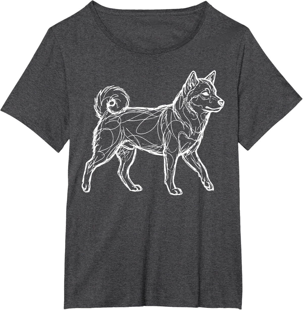 Shiba Inu Line Art T-Shirt - Dark Heather Grey