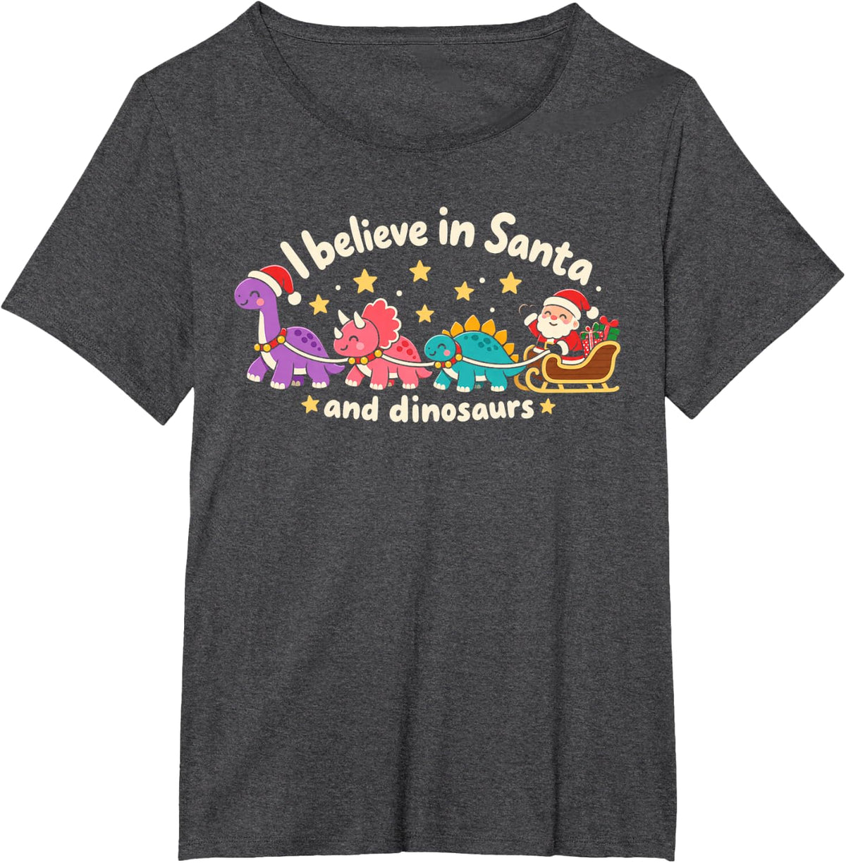 I Believe in Santa and Dinosaurs Animal Christmas Squad T-Shirt - Dark Heather Grey