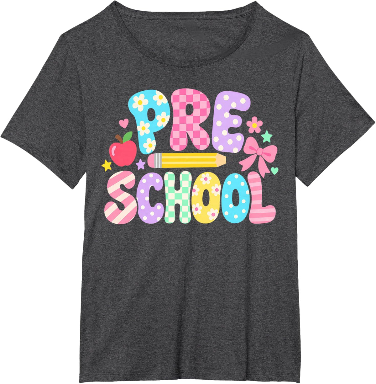Pre School Pencil Apple T-Shirt - Dark Heather Grey