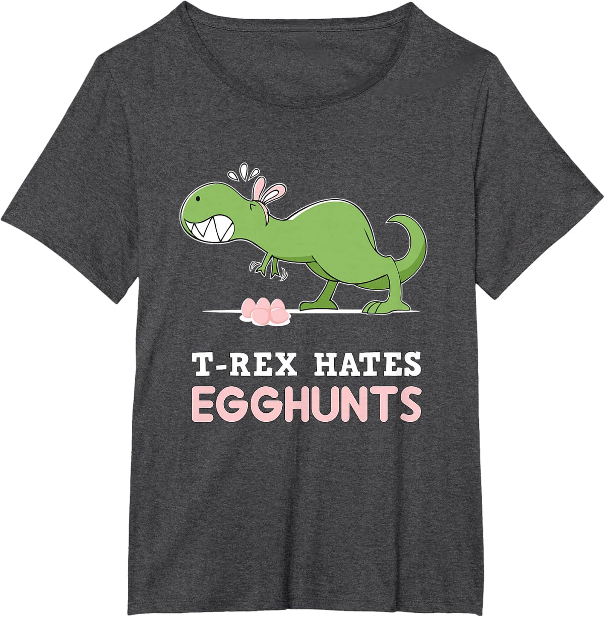 T-Rex Hates Easter Egg Hunts Dinosaur Bunny Rabbit Dino T-Shirt - Dark Heather Grey