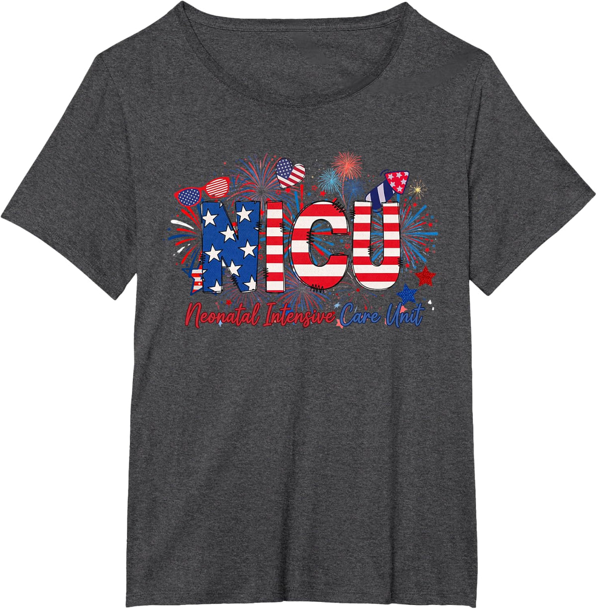 Patriotic American Flag Funny Nicu Nurse 4th of July T-Shirt - Dark Heather Grey