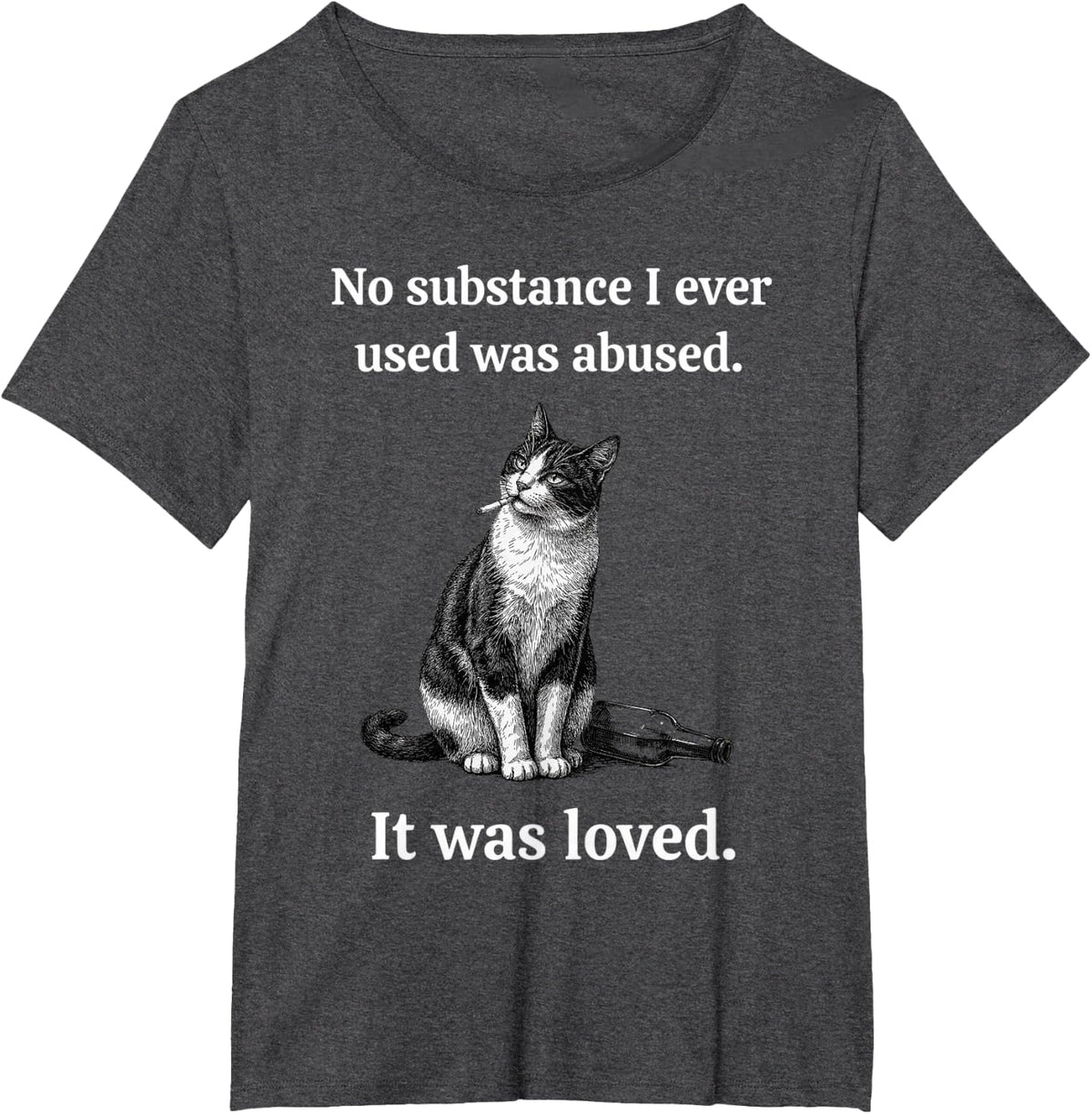 No Substance I Ever Used was Abused Smoking Tuxedo Cat T-Shirt - Dark Heather Grey