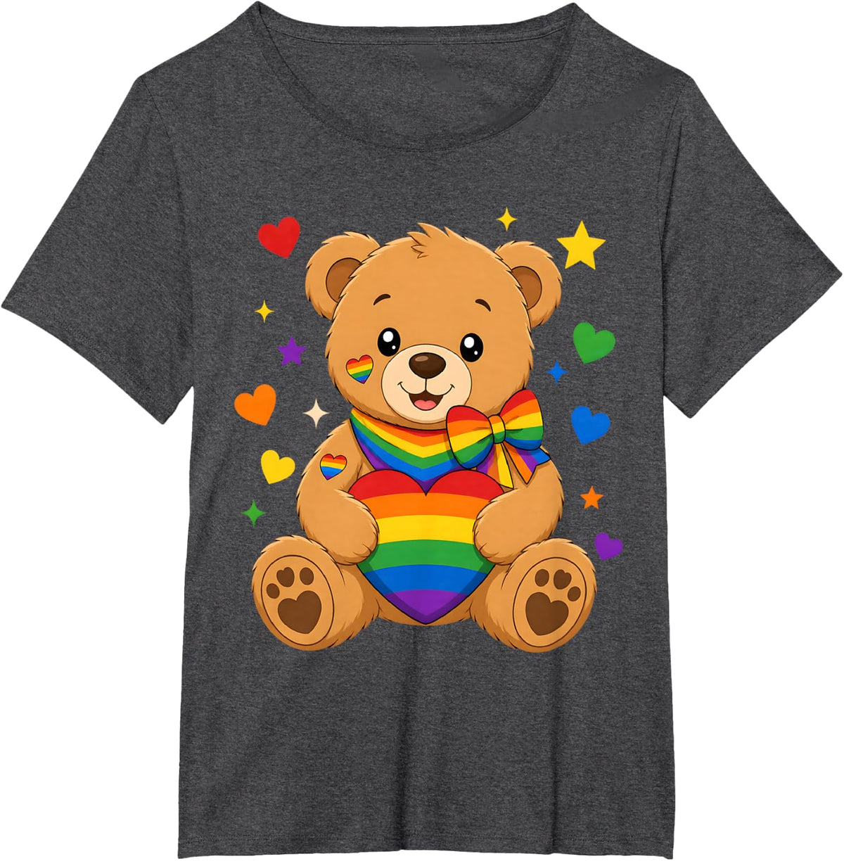 Gay Teddy Bear LGBTQ Rainbow Flag Pride T-Shirt - Dark Heather Grey