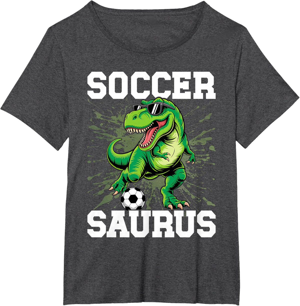 T-Rex Playing Soccer Football Dinosaur Soccer Player T-Shirt - Dark Heather Grey