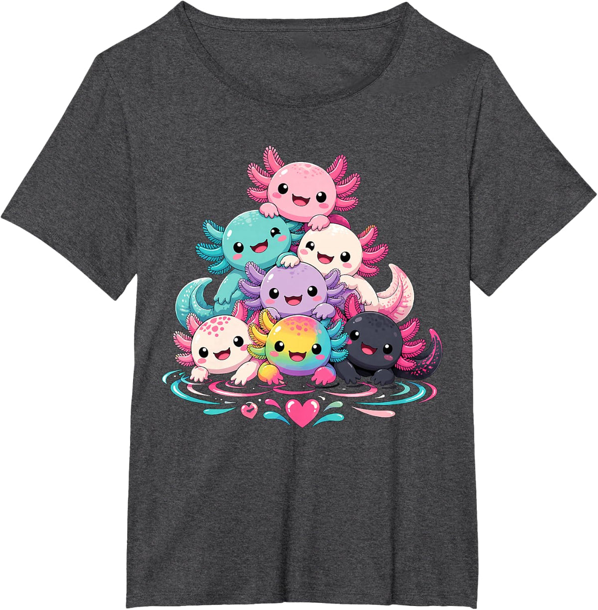 Cute Axolotl Kawaii T-Shirt - Dark Heather Grey