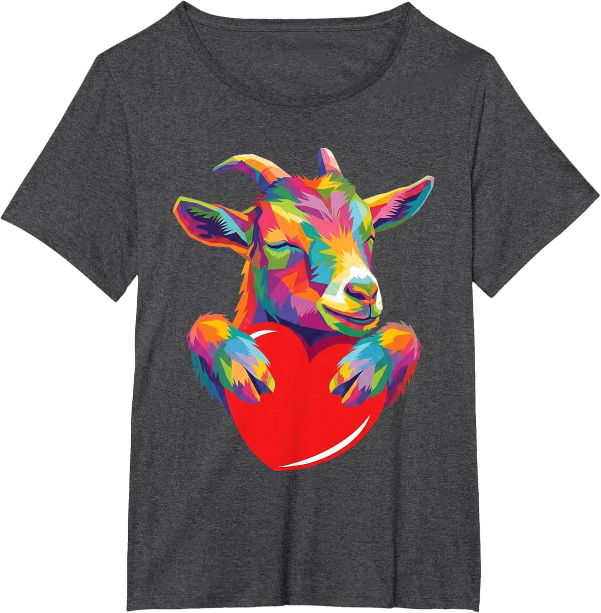 Colorful Cute Goat Lover Rainbow Hugging Valentine Heart T-Shirt - Dark Heather Grey