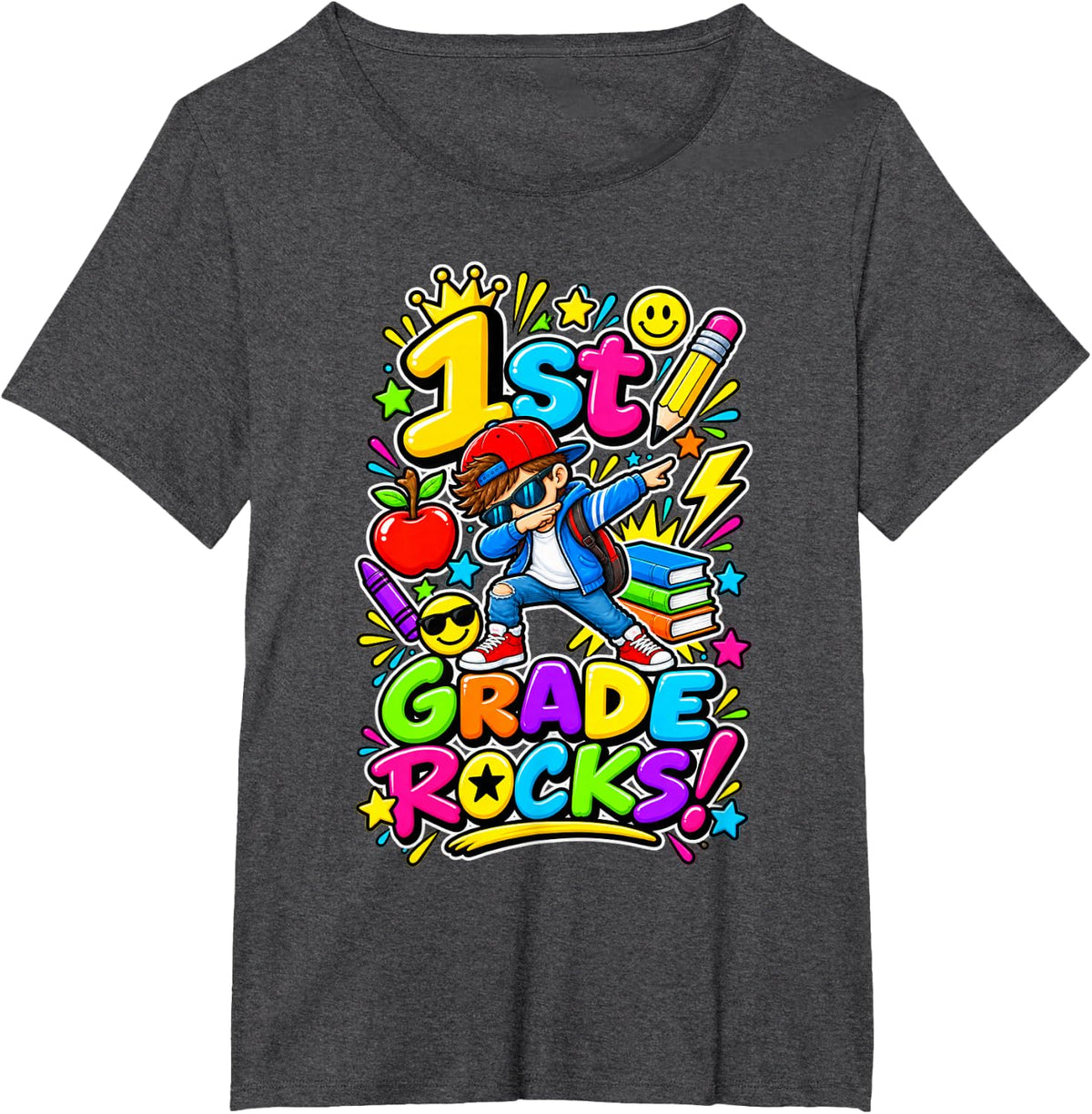 1st Grade Rocks Cool School Kid T-Shirt - Dark Heather Grey