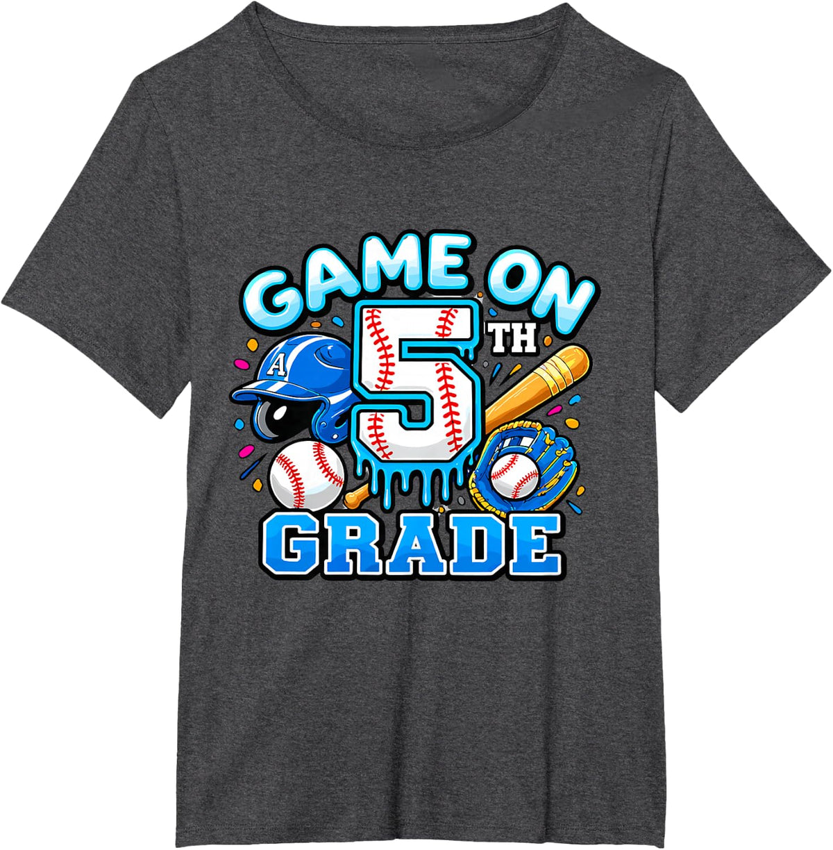 Game On 5th Grade Baseball Back to School Kid's First Day T-Shirt - Dark Heather Grey