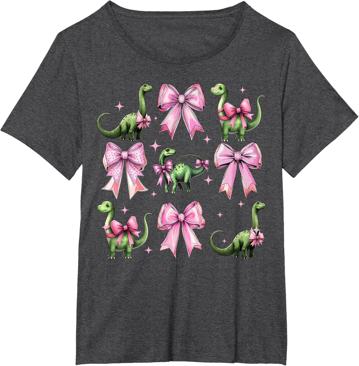 Coquette Bow Brachiosaurus Dinosaur Girl Mom Pink T-Shirt - Dark Heather Grey