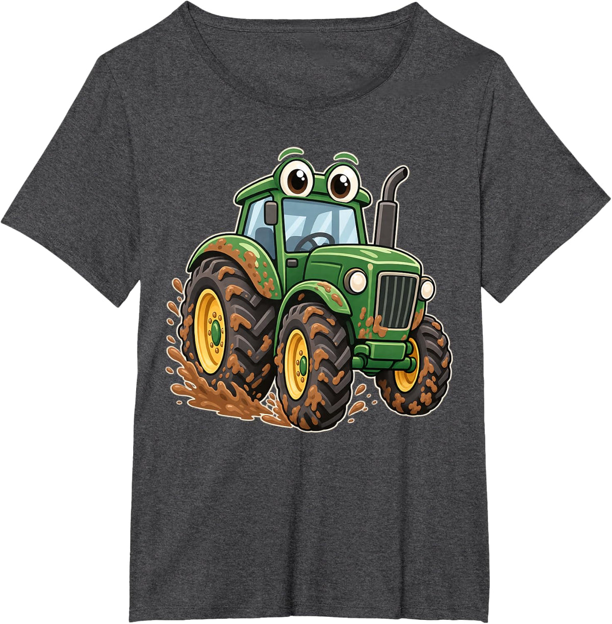 Muddy Green Tractor Kids T-Shirt - Dark Heather Grey