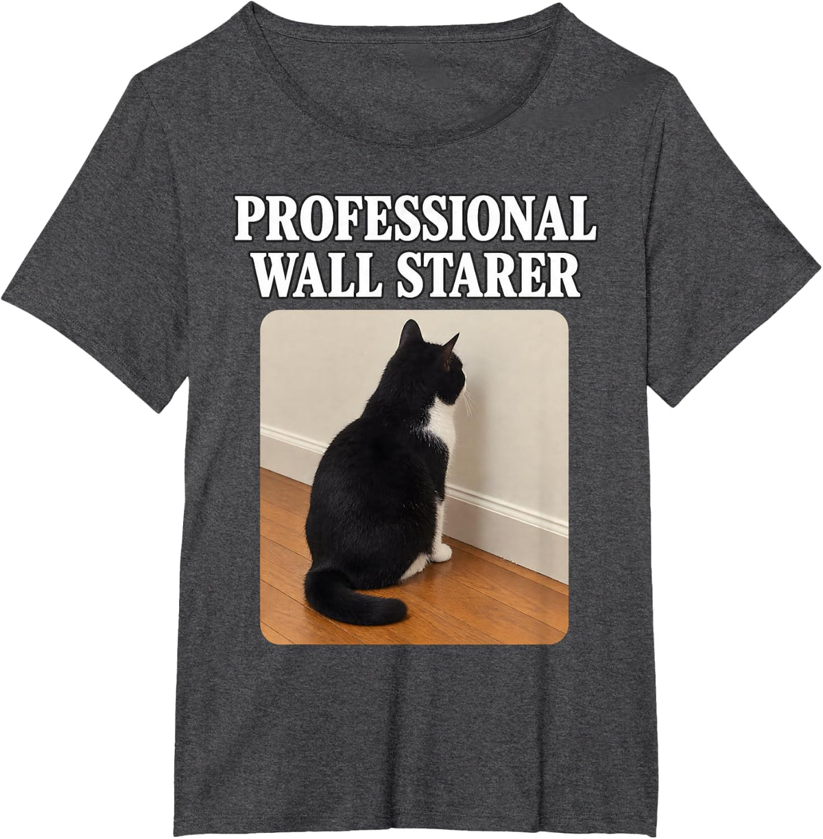 Funny Cat Meme Professional Wall Starer Tuxedo Cat T-Shirt - Dark Heather Grey
