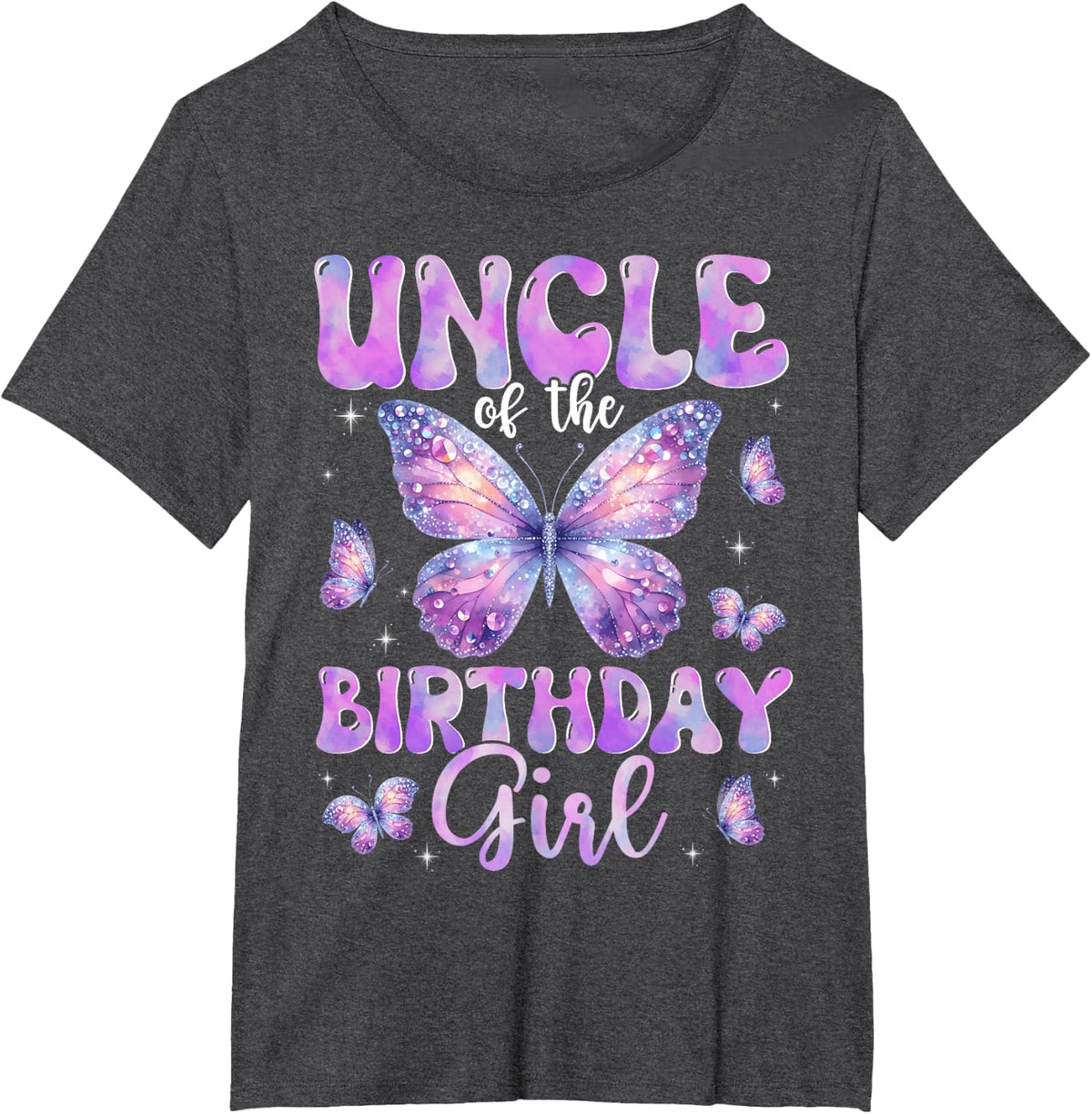 Uncle Of The Birthday Girl Butterfly Family Matching T-Shirt - Dark Heather Grey