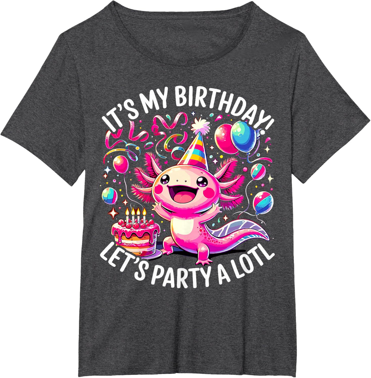 Birthday Axolotl Party T-Shirt - Dark Heather Grey