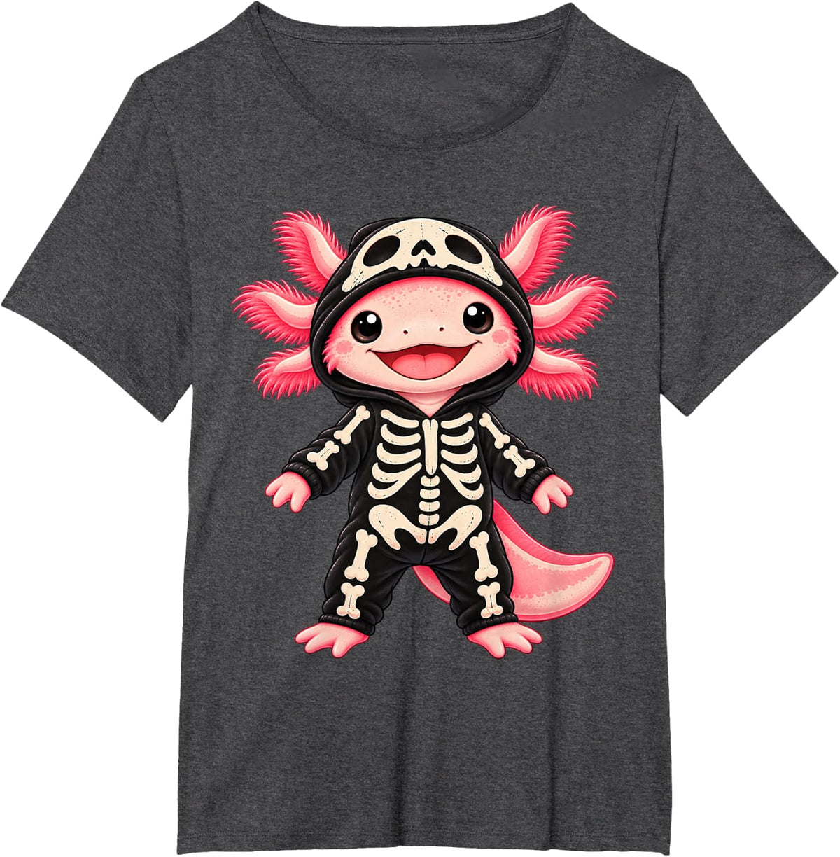 Cute Axolotl Skeleton Halloween Costume Kids T-Shirt - Dark Heather Grey