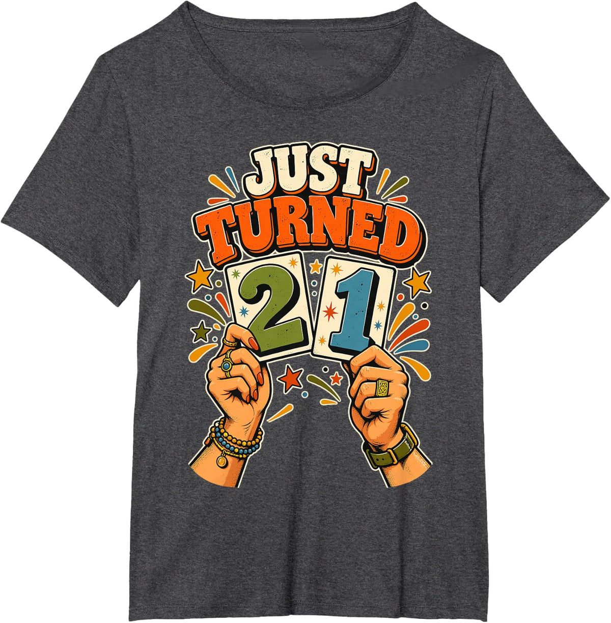 Just Turned 21 Twenty First Birthday Number Cards Retro Art T-Shirt - Dark Heather Grey