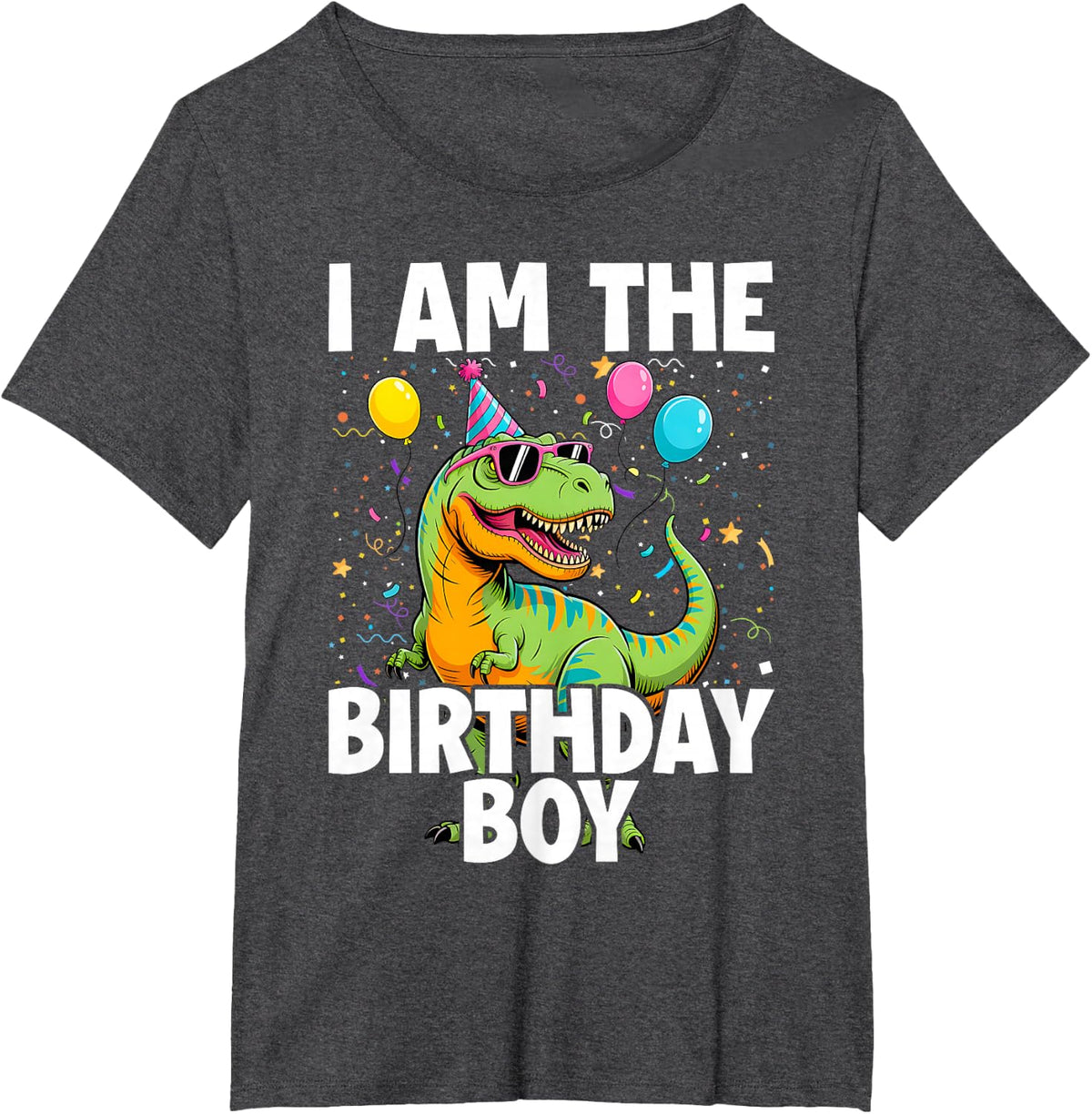 I Am The Birthday Boy Trex Dino Party Family Match Boys Kids T-Shirt - Dark Heather Grey