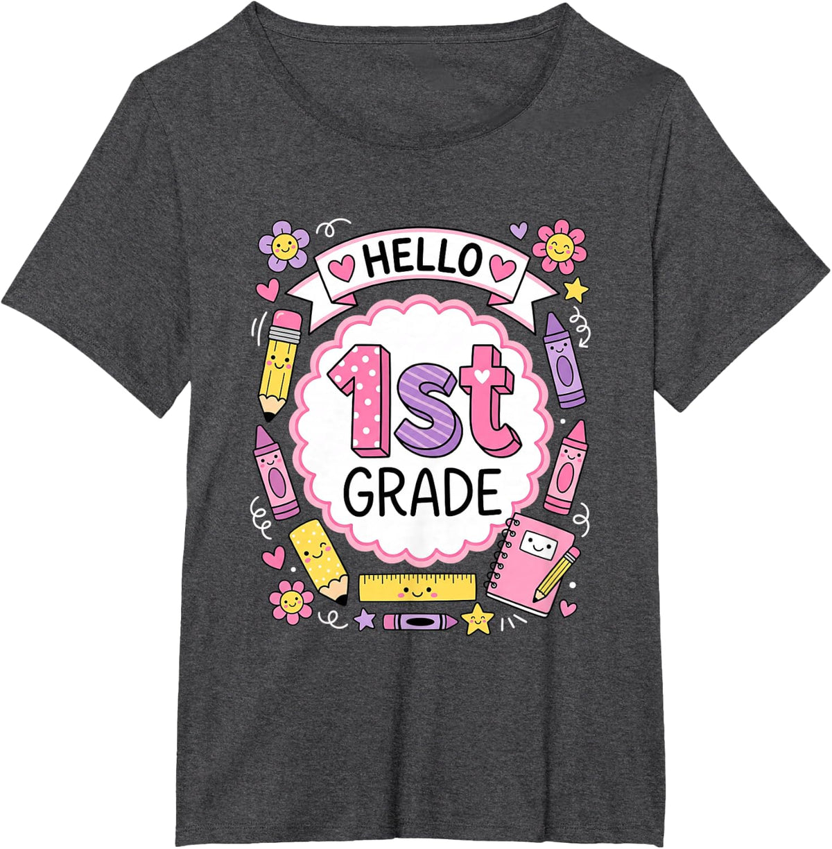 Hello 1ST Grade Back to School Day T-Shirt - Dark Heather Grey