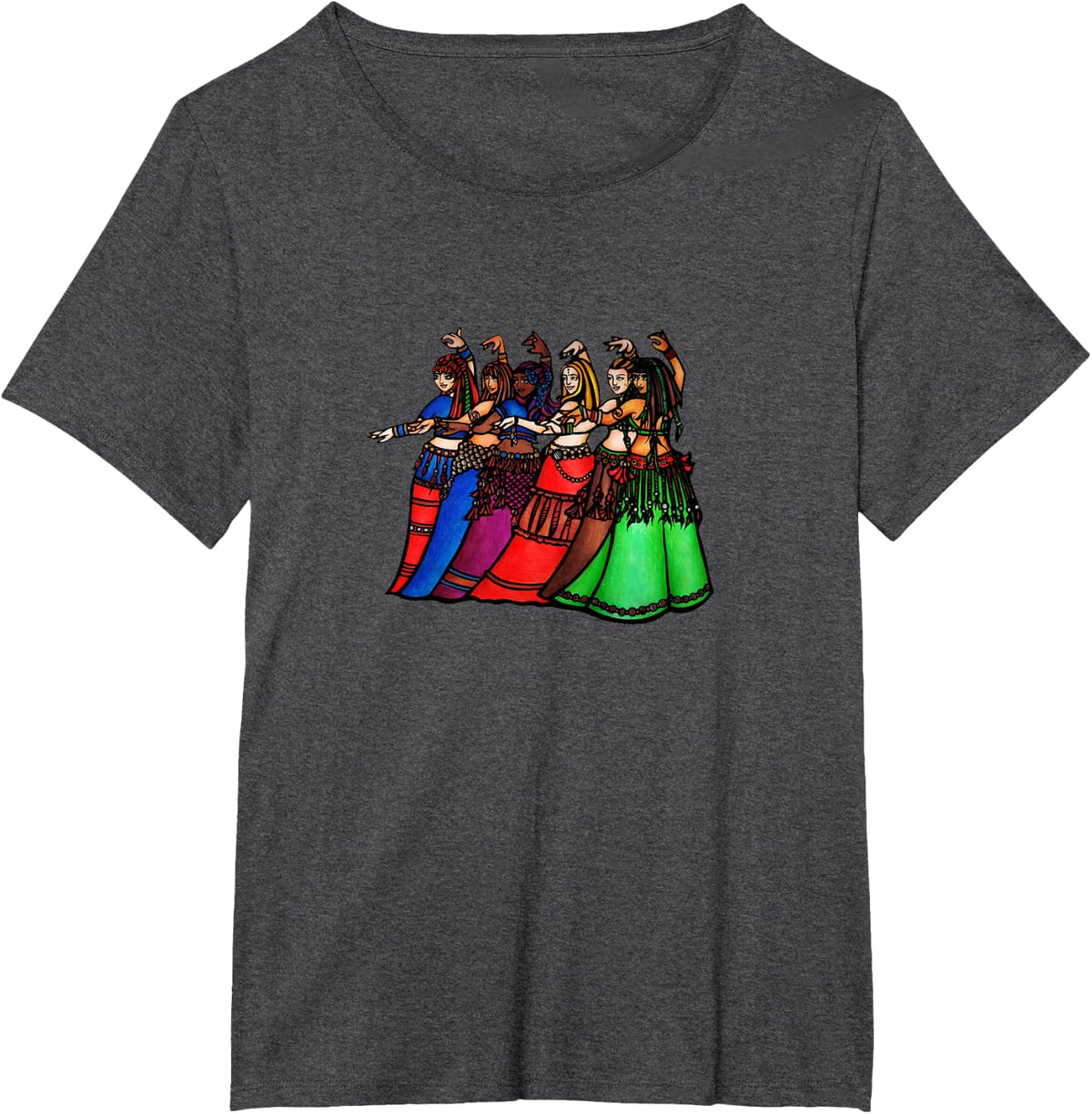 Rainbow Belly Dancers Tribal Line T-Shirt - Dark Heather Grey
