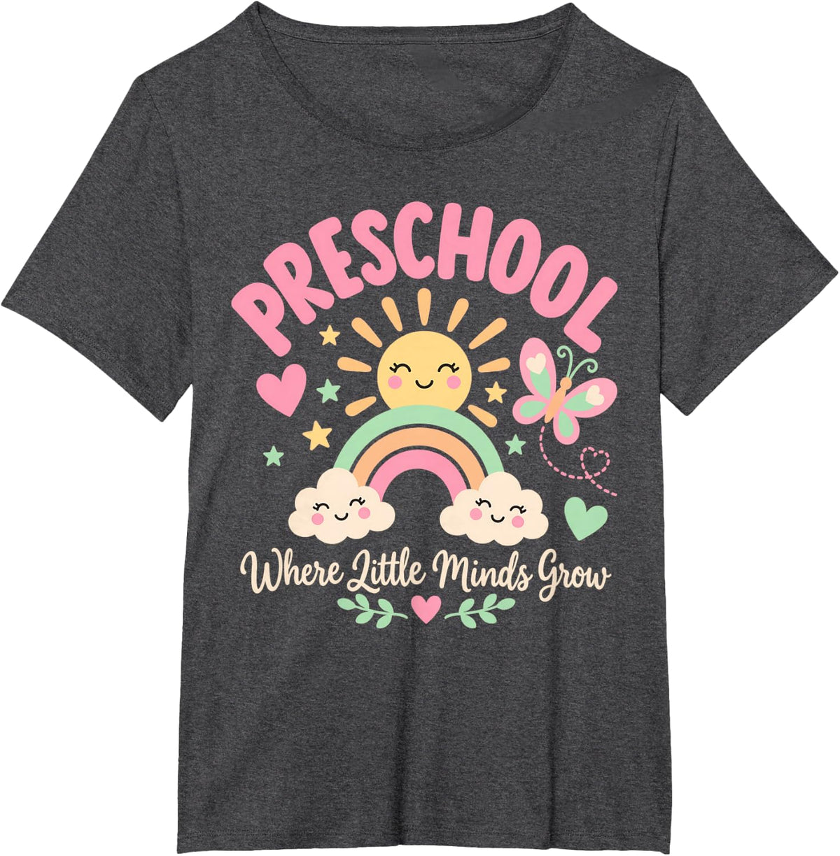 Preschool Where Little Minds Grow Rainbow Sun T-Shirt - Dark Heather Grey
