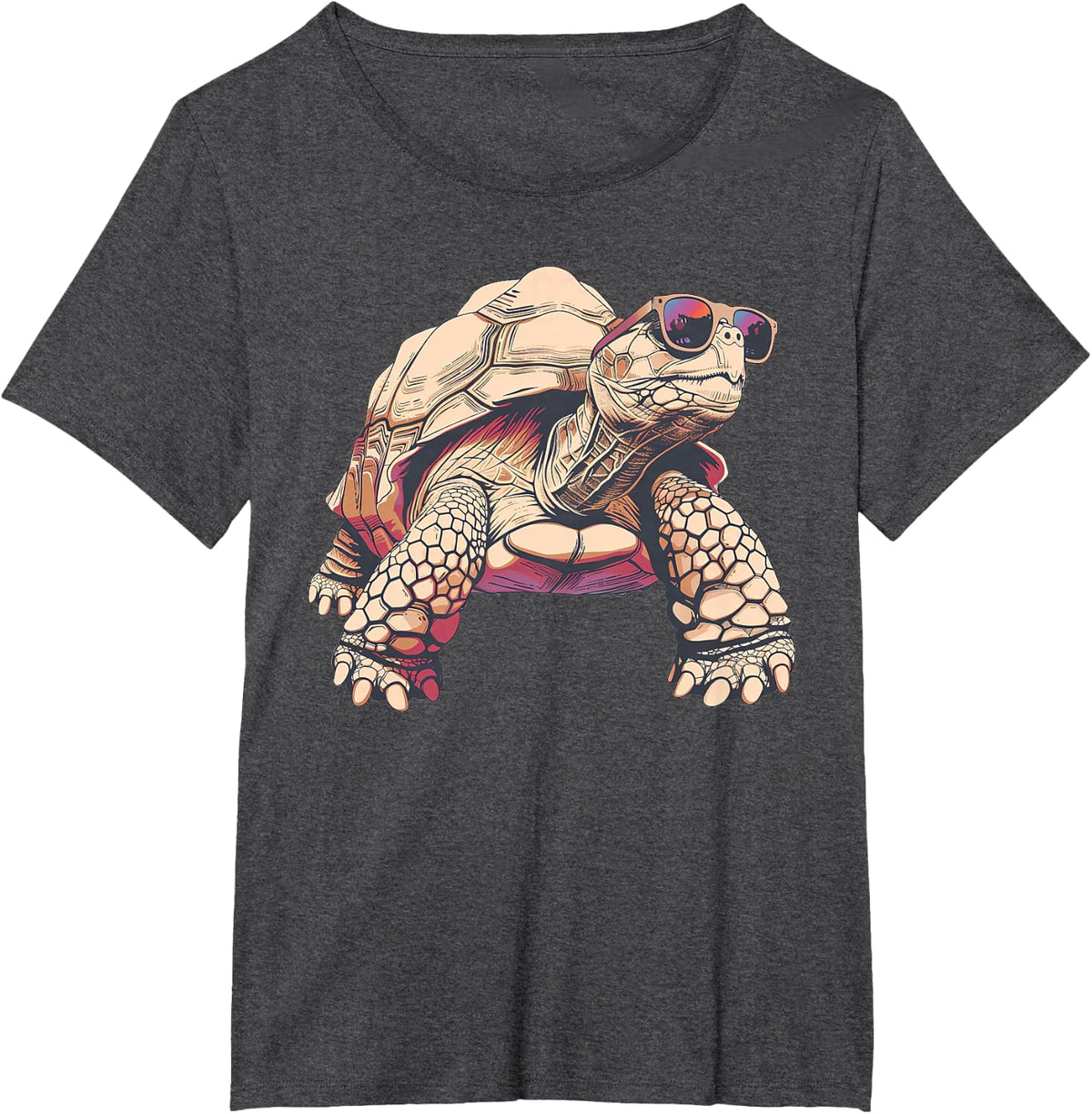 Sulcata Tortoise with Sunglasses Tees T Shirts for Reptile Lovers - Dark Heather Grey