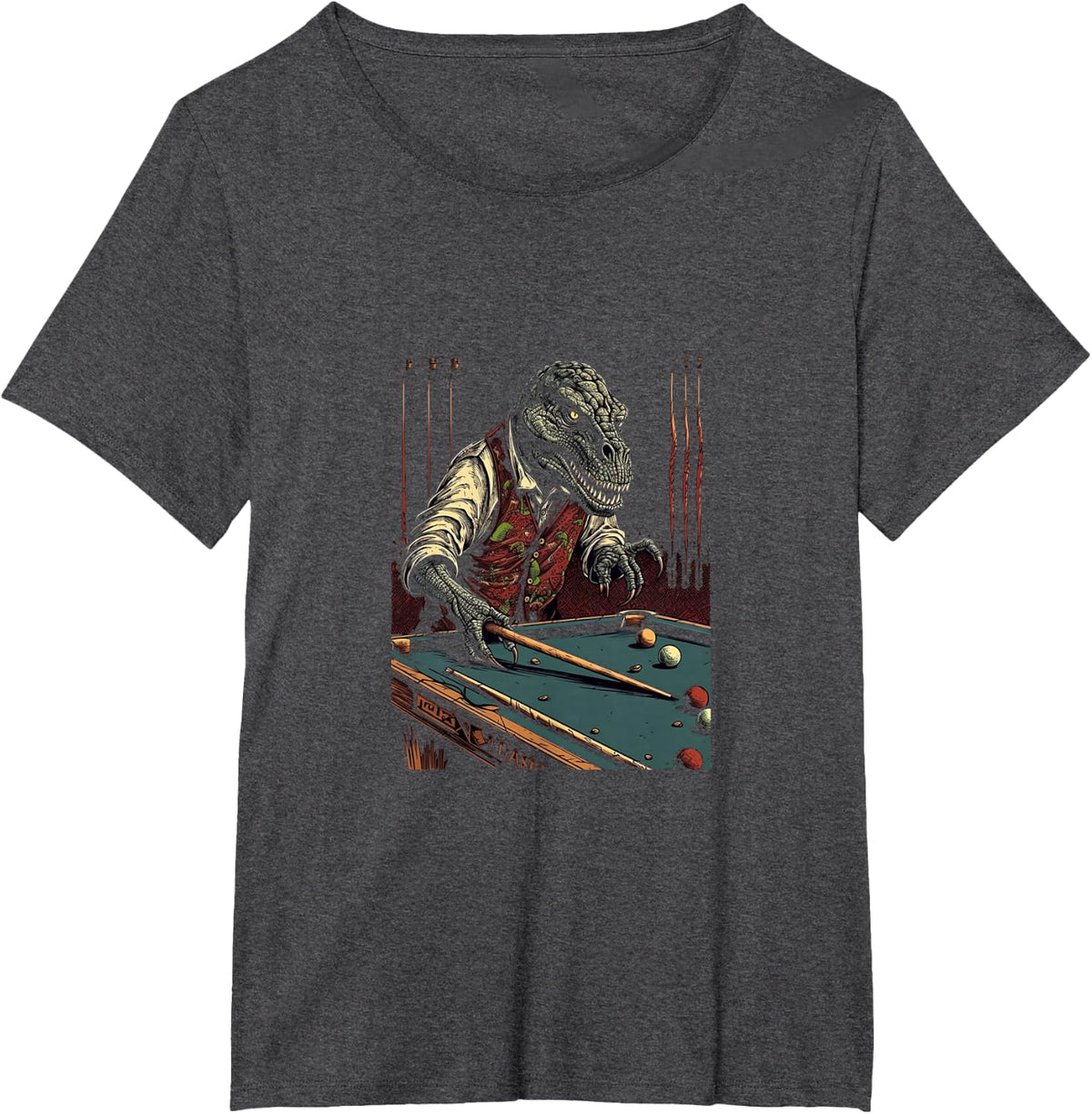 T Rex Playing Billiards Dinosaur Billiard Player Dino Lover T-Shirt - Dark Heather Grey