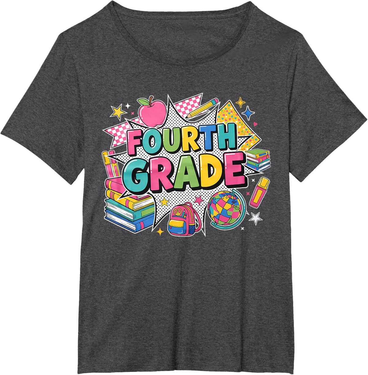 Fourth Grade Teachers Students Retro 90s Back to School T-Shirt - Dark Heather Grey