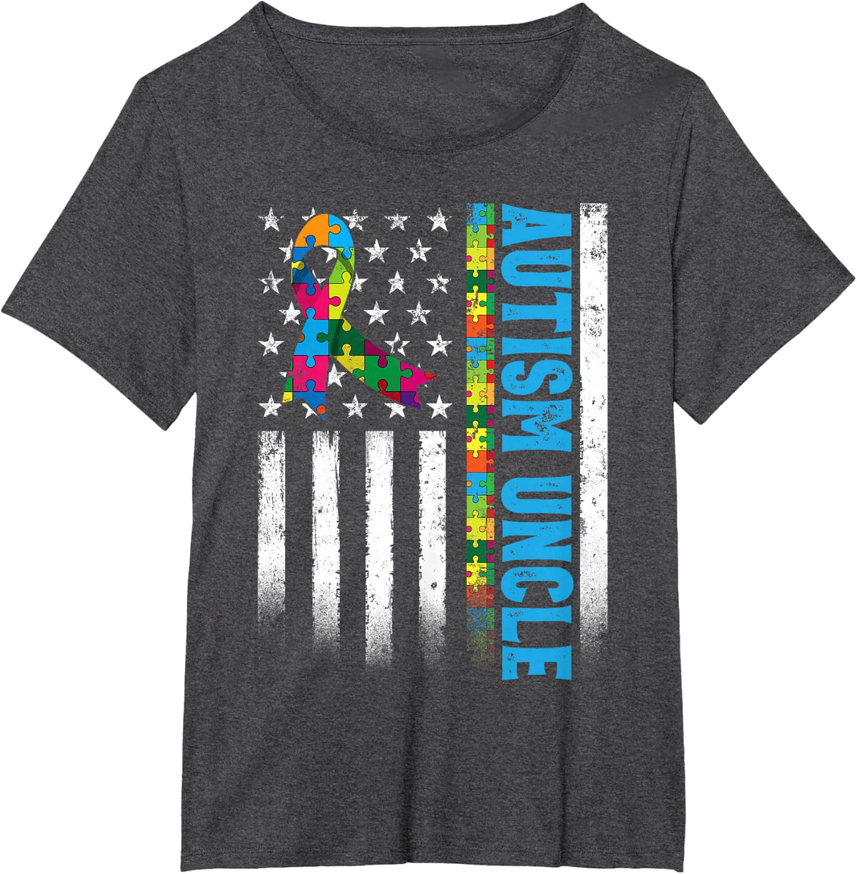 Retro American Flag Autism Uncle Awareness Autistic T-Shirt - Dark Heather Grey