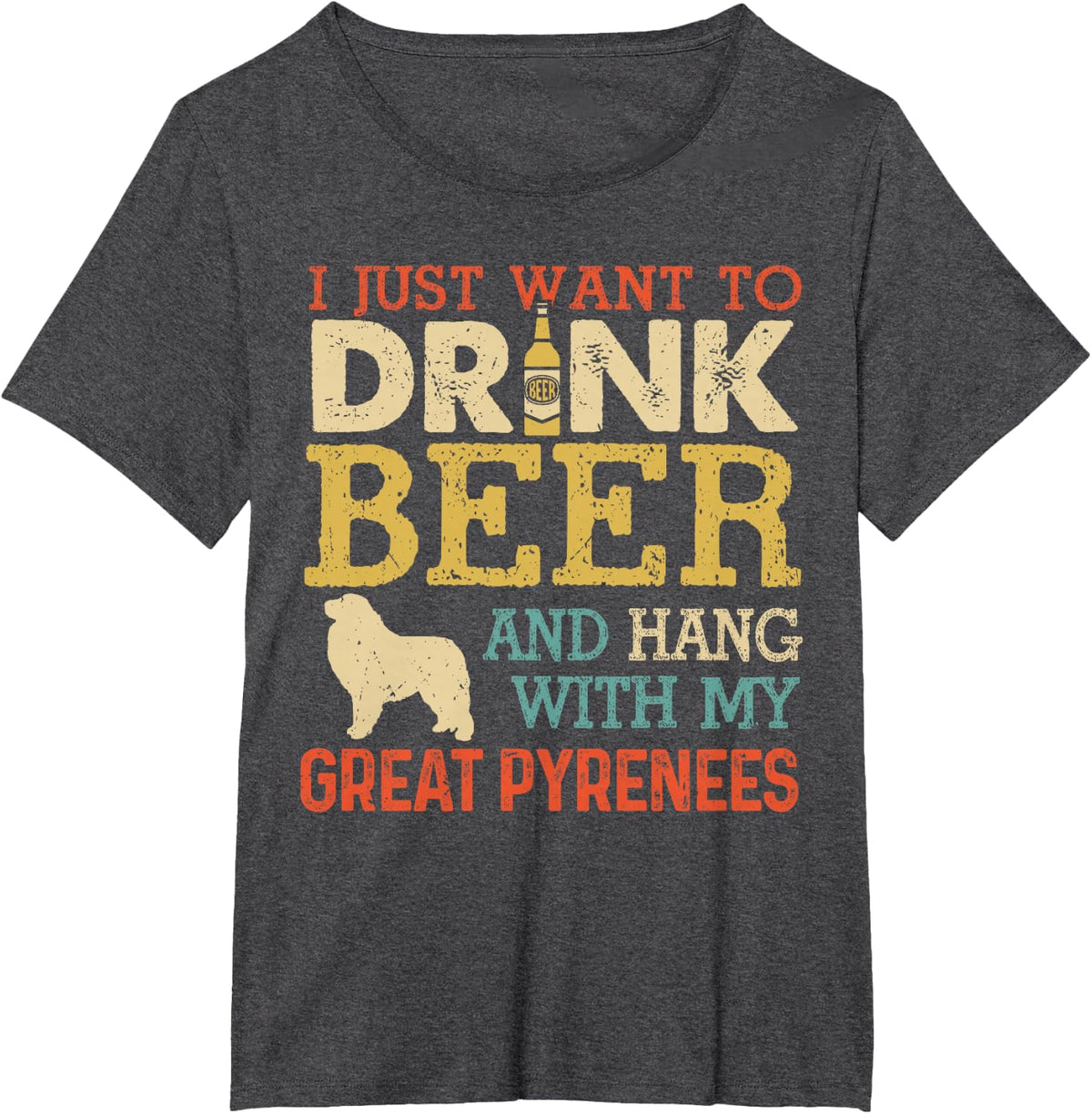 Great Pyrenees Dad Drink Beer Hang With Dog Funny Vintage T-Shirt - Dark Heather Grey