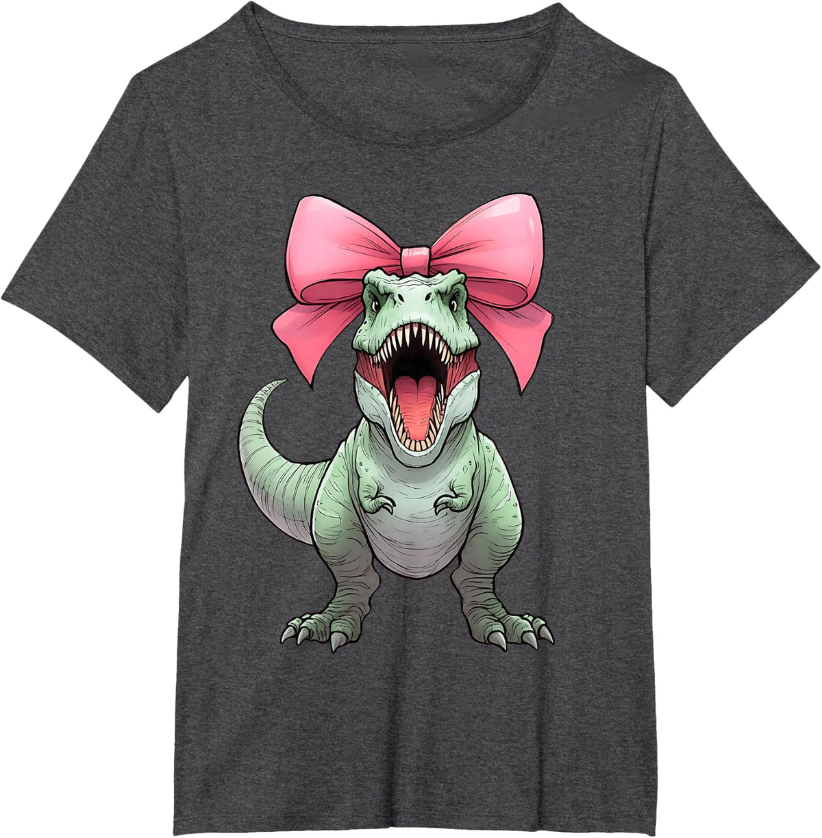 Coquette Bow T-Rex Dinosaur Tyrannosaurus Rex Band Mama T-Shirt - Dark Heather Grey