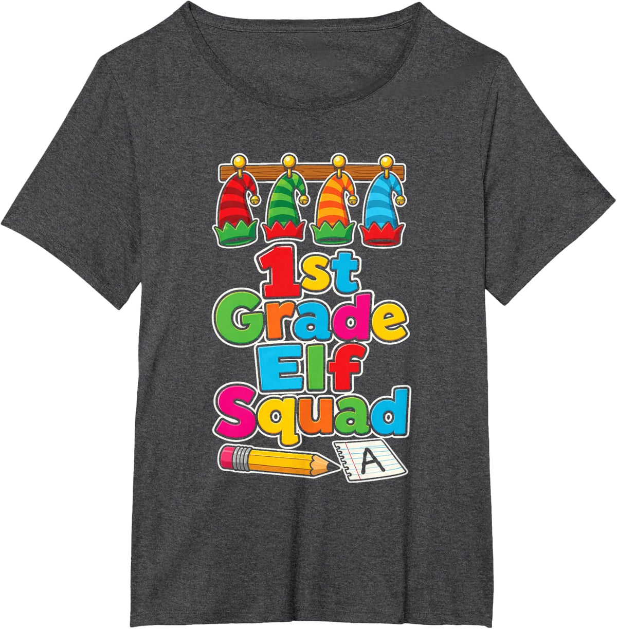 1st Grade Elf Squad Christmas School Kids Gift T-Shirt - Dark Heather Grey