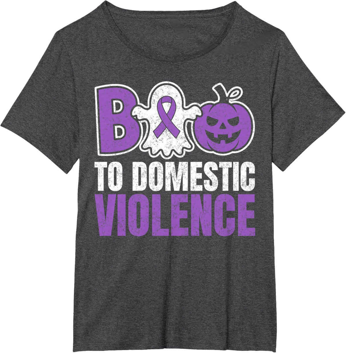 Boo to Domestic Violence Awareness Month DV Ribbon Halloween T-Shirt - Dark Heather Grey