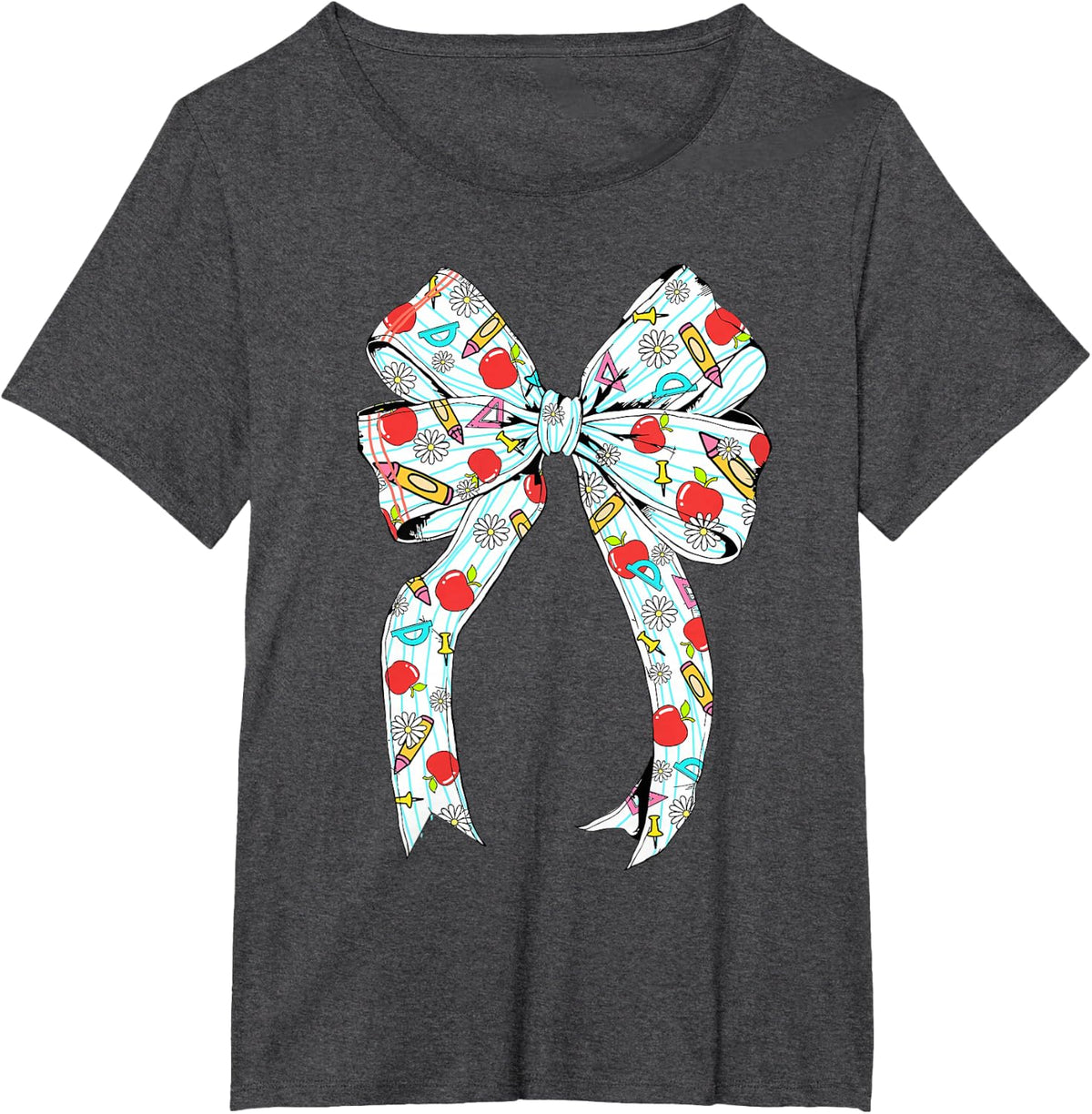 Teacher Student Coquette Bow Happy First Day Back To School T-Shirt - Dark Heather Grey