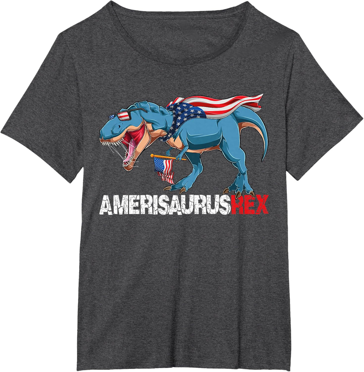 Amerisaurus T Rex 4th Of July Dinosaur Boys Kids Teens Funny T-Shirt - Dark Heather Grey
