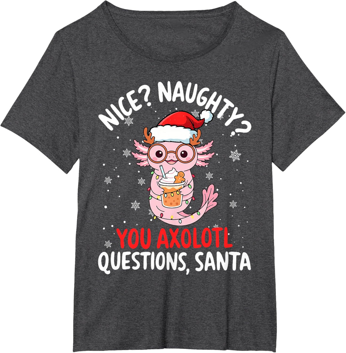 Axolotl Santa Hat Axolotl Questions Christmas Boys Girls Kid T-Shirt - Dark Heather Grey