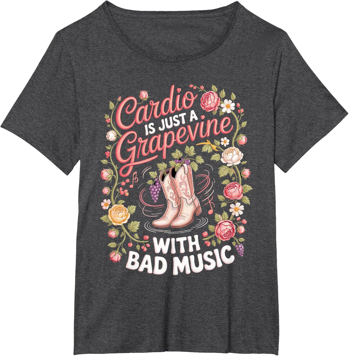 Cardio is Just A Grapevine with Bad Music Line Dancing T-Shirt - Dark Heather Grey