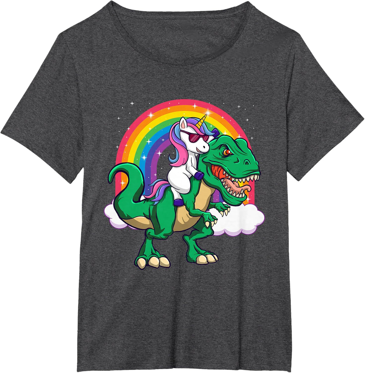 Unicorn Riding Dinosaur - Mythical Animal Rainbow Unicorn T-Shirt - Dark Heather Grey