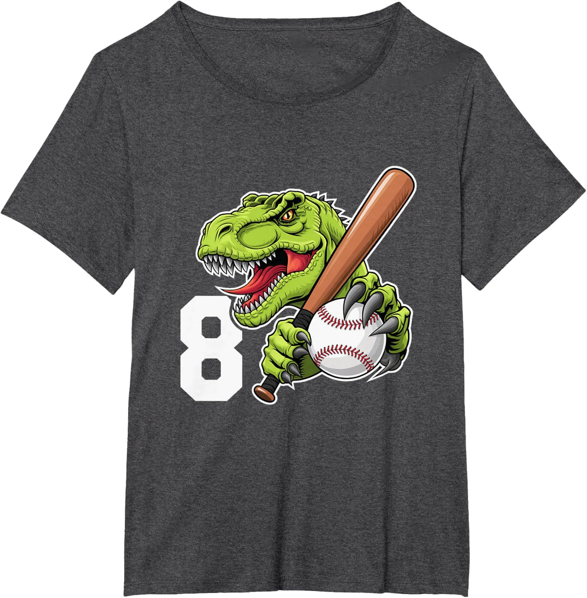 Baseball Dinosaurs T-Rex Dino 8th Birthday Youth Dinosaur T-Shirt - Dark Heather Grey
