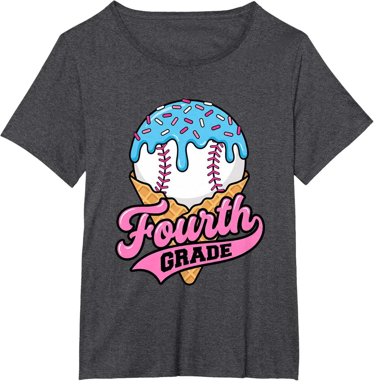 Fourth Grade Ice Cream Baseball Back to School Student T-Shirt - Dark Heather Grey