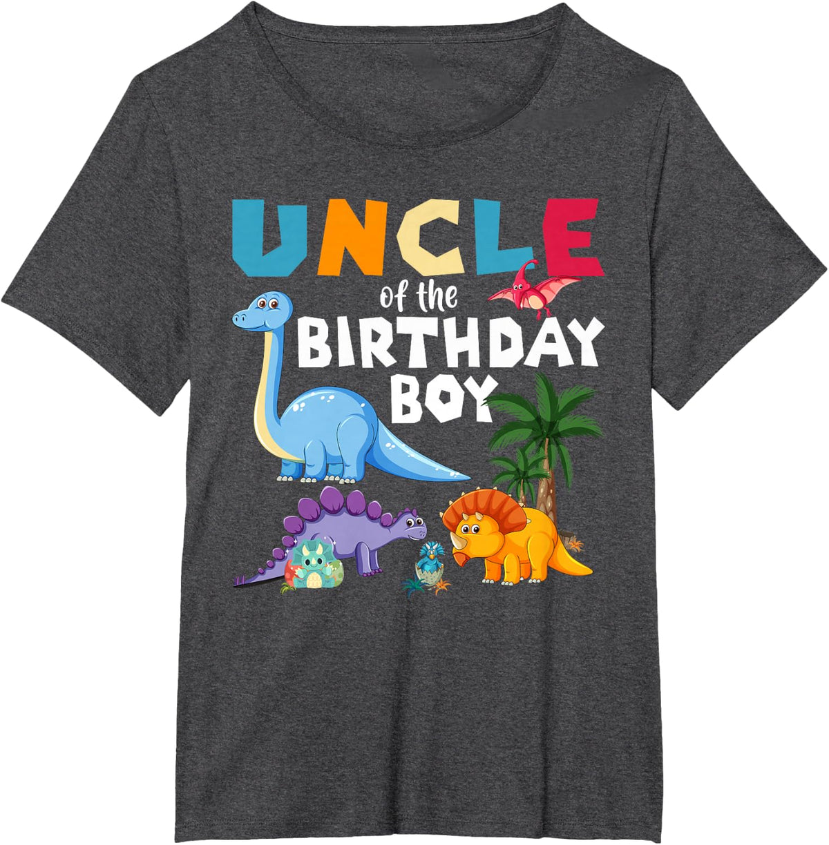 Uncle of the Birthday Boy T-Rex RAWR Dinosaur Birthday boy T-Shirt - Dark Heather Grey