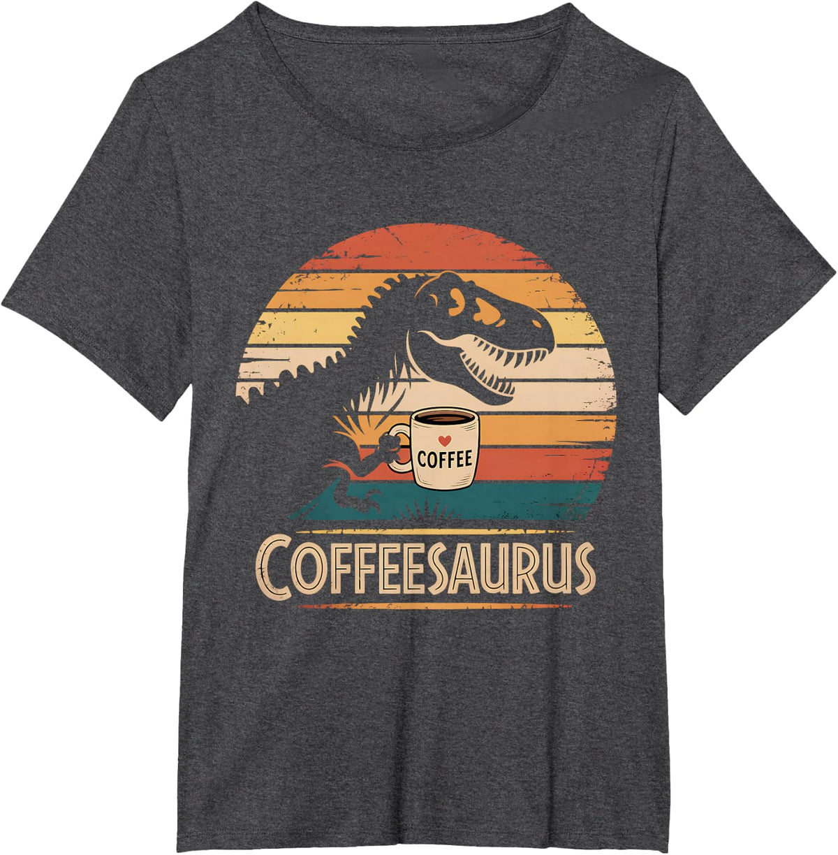 Coffeesaurus Shirt Funny Dinosaur Coffee Lover TRex T-Shirt - Dark Heather Grey